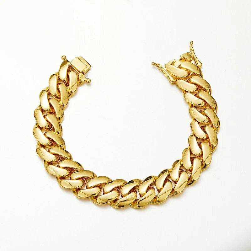 Hip Hop Bling Gold Color Stainless Steel Dense Cuban Miami Link Chain Necklaces for Men Rapper jewelry Drop Shipping