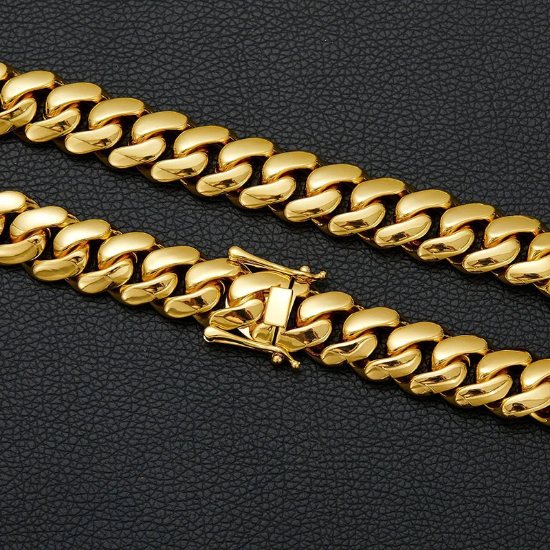 Hip Hop Bling Gold Color Stainless Steel Dense Cuban Miami Link Chain Necklaces for Men Rapper jewelry Drop Shipping