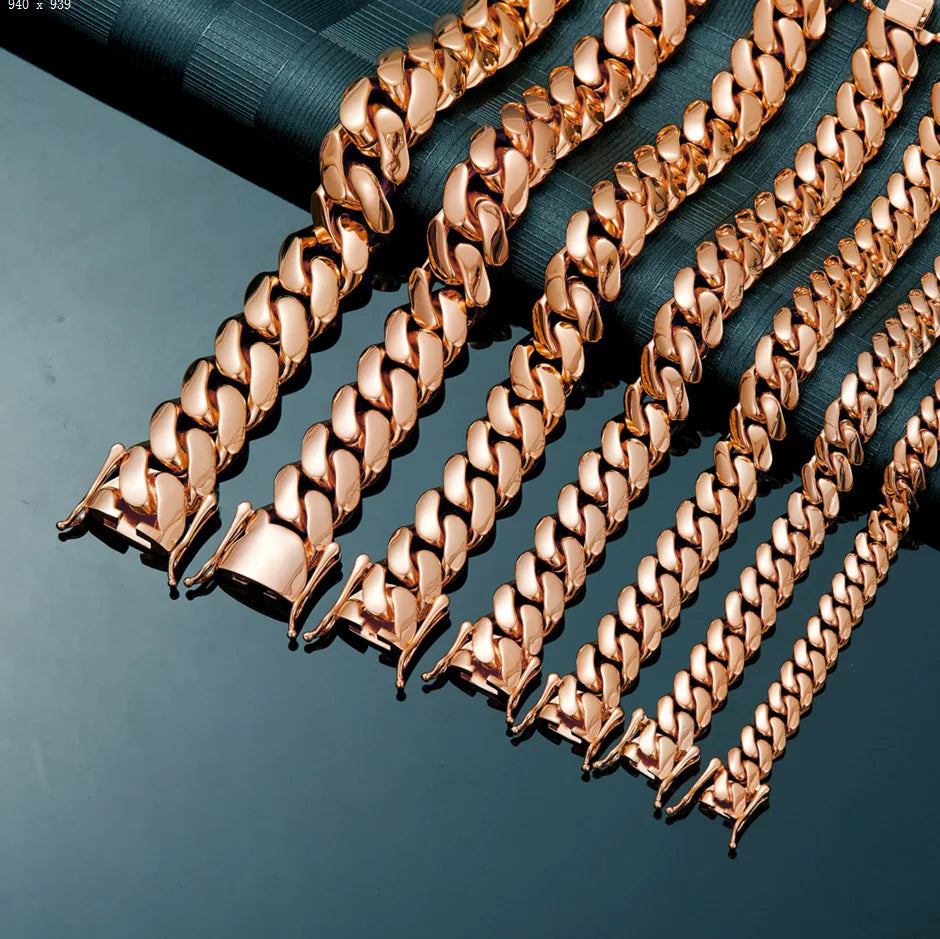 Hip Hop Bling Gold Color Stainless Steel Dense Cuban Miami Link Chain Necklaces for Men Rapper jewelry Drop Shipping