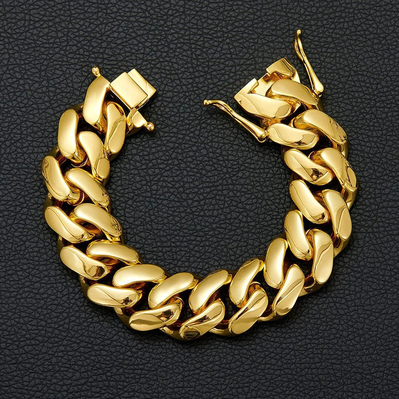 Hip Hop Bling Gold Color Stainless Steel Dense Cuban Miami Link Chain Necklaces for Men Rapper jewelry Drop Shipping