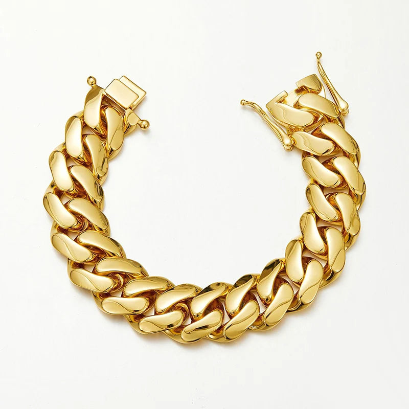 Hip Hop Bling Gold Color Stainless Steel Dense Cuban Miami Link Chain Necklaces for Men Rapper jewelry Drop Shipping