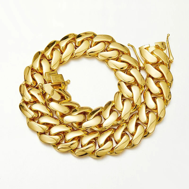 Hip Hop Bling Gold Color Stainless Steel Dense Cuban Miami Link Chain Necklaces for Men Rapper jewelry Drop Shipping