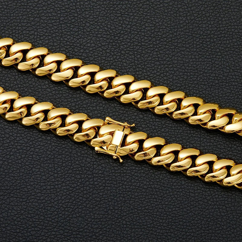 Hip Hop Bling Gold Color Stainless Steel Dense Cuban Miami Link Chain Necklaces for Men Rapper jewelry Drop Shipping