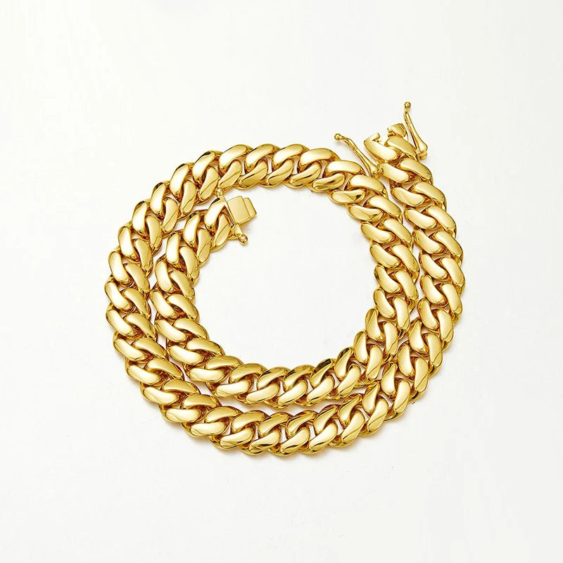 Hip Hop Bling Gold Color Stainless Steel Dense Cuban Miami Link Chain Necklaces for Men Rapper jewelry Drop Shipping