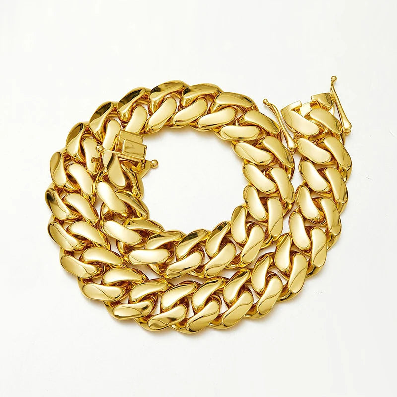 Hip Hop Bling Gold Color Stainless Steel Dense Cuban Miami Link Chain Necklaces for Men Rapper jewelry Drop Shipping