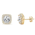 2 pairs 18K Gold Plated Halo Stud Earrings Cubic Zirconia Stud Earrings Round Square Diamonique Stud Earrings Set for Women Men