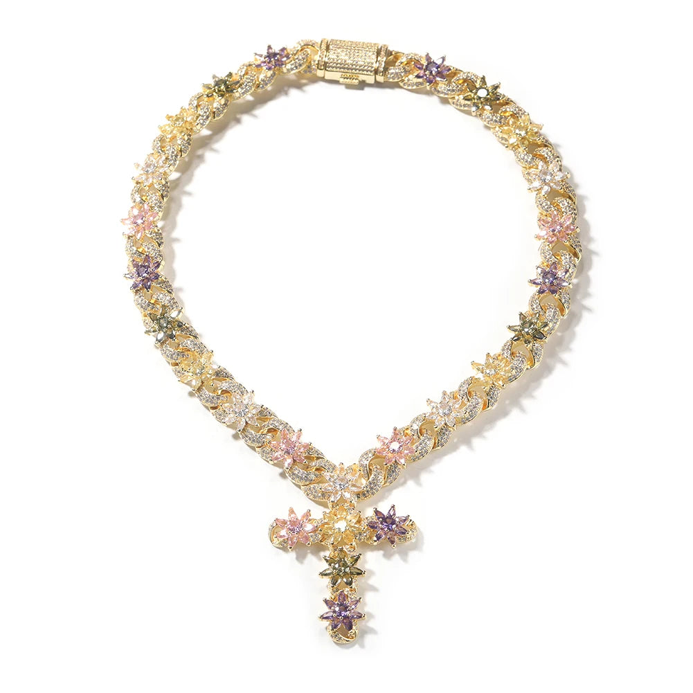 Iced Floral Cross Chain