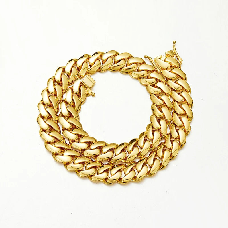 Hip Hop Bling Gold Color Stainless Steel Dense Cuban Miami Link Chain Necklaces for Men Rapper jewelry Drop Shipping