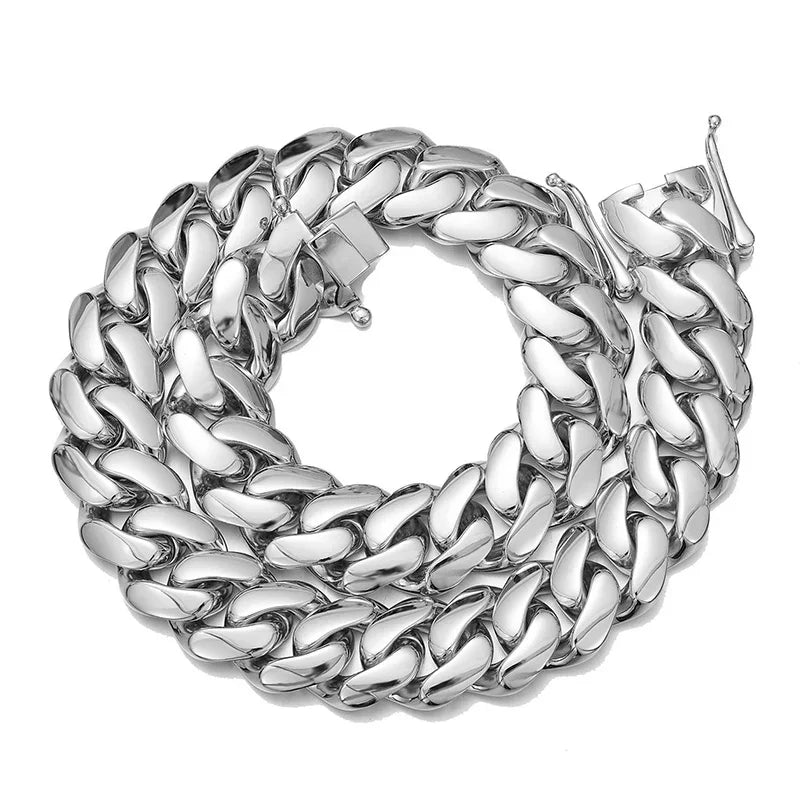 Hip Hop Bling Gold Color Stainless Steel Dense Cuban Miami Link Chain Necklaces for Men Rapper jewelry Drop Shipping