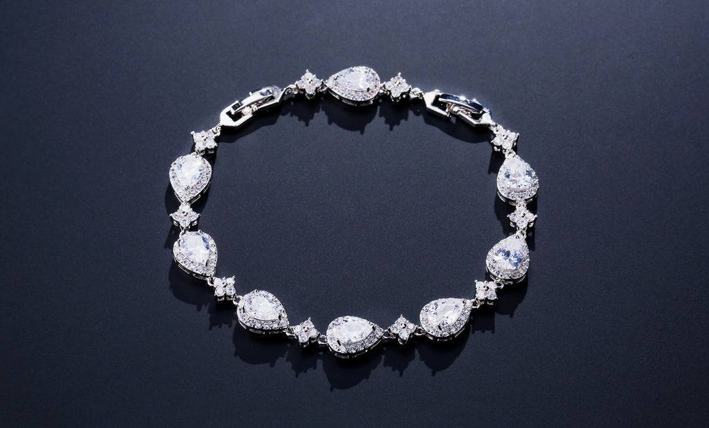 ZAKOL Classic Geometric Water Drop CZ Bracelet for Women Bridal Gorgeous Buling Zircon Party Wedding Jewelry