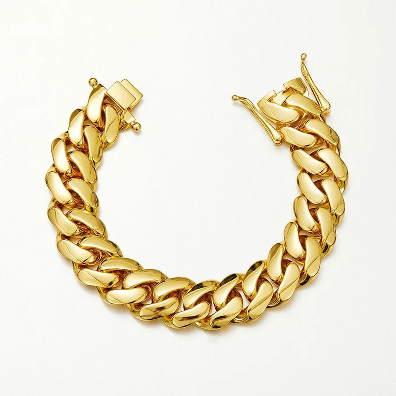 Hip Hop Bling Gold Color Stainless Steel Dense Cuban Miami Link Chain Necklaces for Men Rapper jewelry Drop Shipping