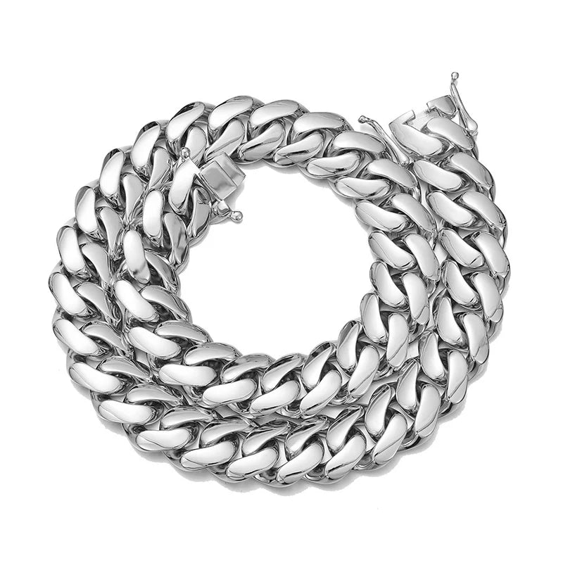 Hip Hop Bling Gold Color Stainless Steel Dense Cuban Miami Link Chain Necklaces for Men Rapper jewelry Drop Shipping