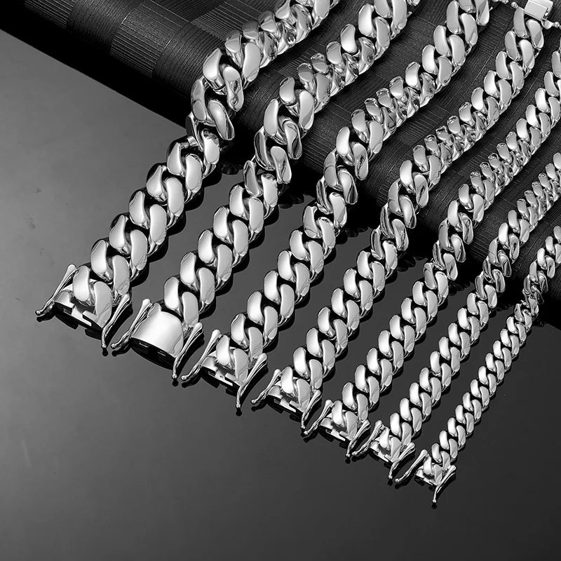 Hip Hop Bling Gold Color Stainless Steel Dense Cuban Miami Link Chain Necklaces for Men Rapper jewelry Drop Shipping