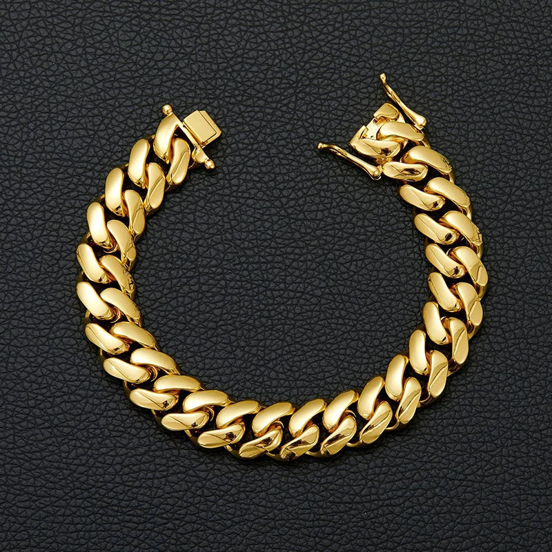 Hip Hop Bling Gold Color Stainless Steel Dense Cuban Miami Link Chain Necklaces for Men Rapper jewelry Drop Shipping