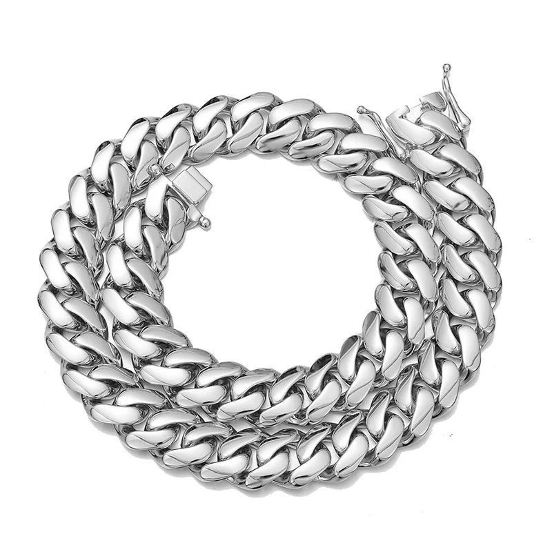 Hip Hop Bling Gold Color Stainless Steel Dense Cuban Miami Link Chain Necklaces for Men Rapper jewelry Drop Shipping