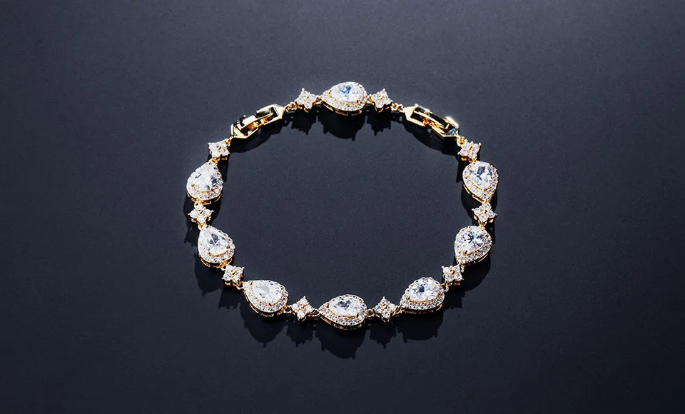 ZAKOL Classic Geometric Water Drop CZ Bracelet for Women Bridal Gorgeous Buling Zircon Party Wedding Jewelry