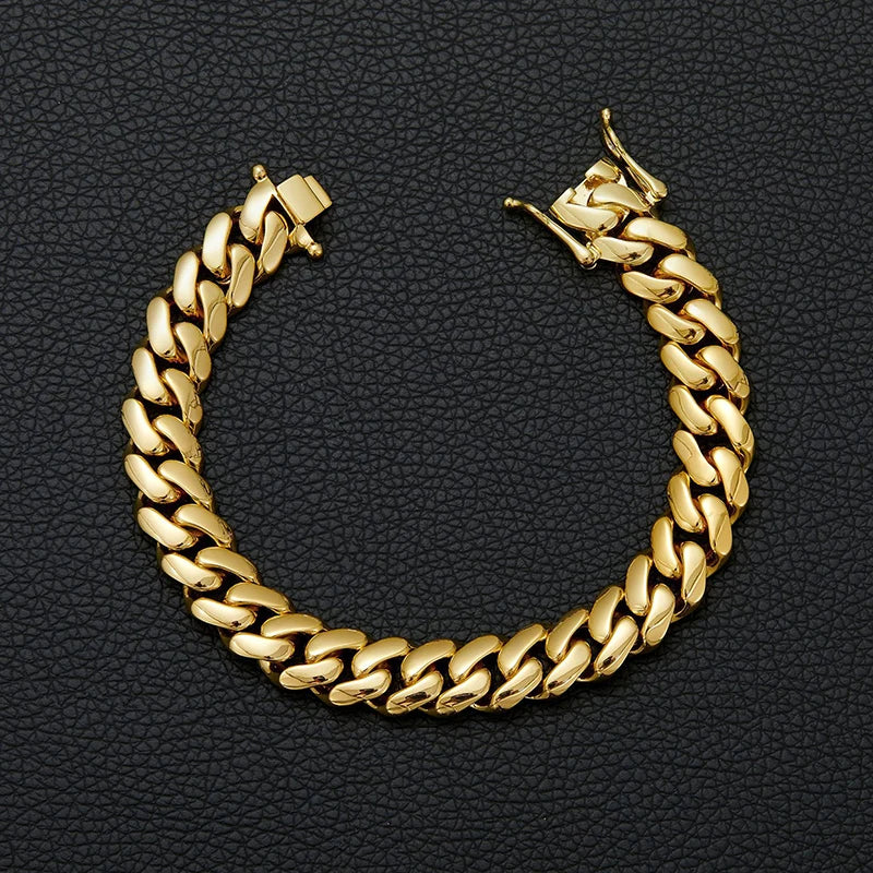 Hip Hop Bling Gold Color Stainless Steel Dense Cuban Miami Link Chain Necklaces for Men Rapper jewelry Drop Shipping