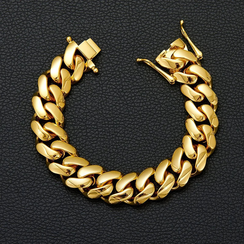 Hip Hop Bling Gold Color Stainless Steel Dense Cuban Miami Link Chain Necklaces for Men Rapper jewelry Drop Shipping