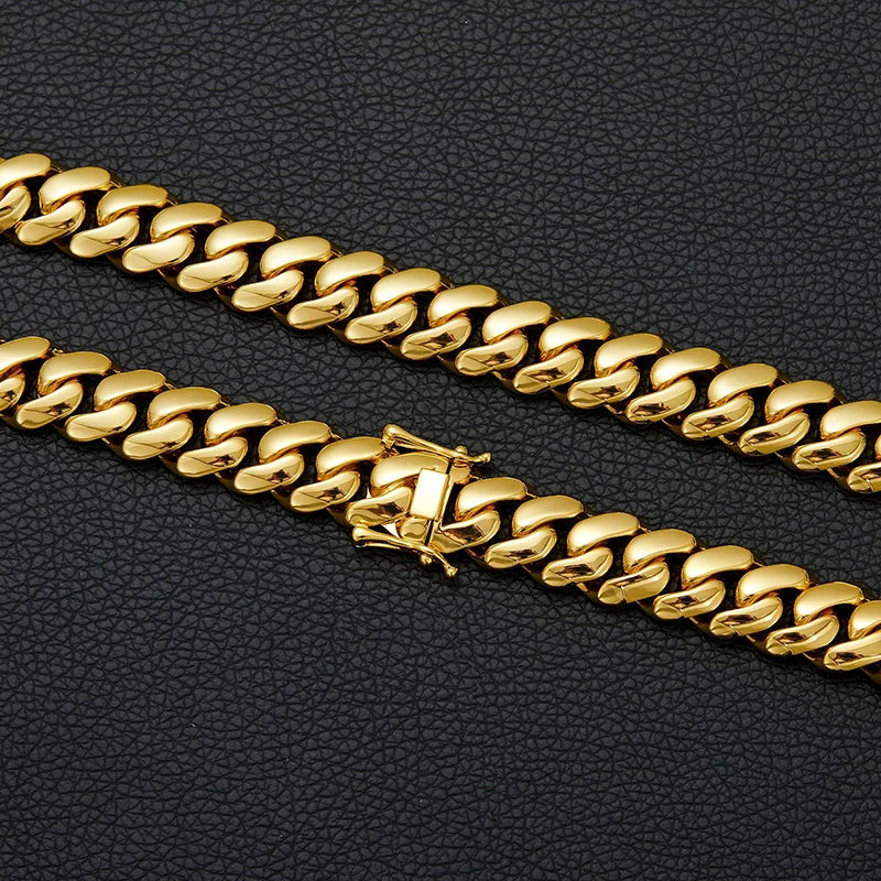 Hip Hop Bling Gold Color Stainless Steel Dense Cuban Miami Link Chain Necklaces for Men Rapper jewelry Drop Shipping