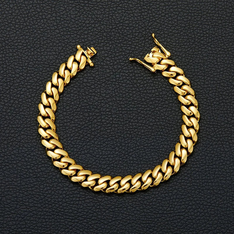 Hip Hop Bling Gold Color Stainless Steel Dense Cuban Miami Link Chain Necklaces for Men Rapper jewelry Drop Shipping
