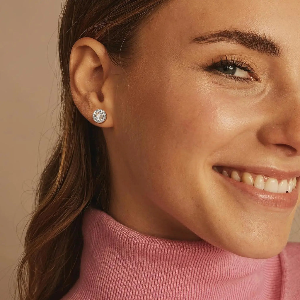 2 pairs 18K Gold Plated Halo Stud Earrings Cubic Zirconia Stud Earrings Round Square Diamonique Stud Earrings Set for Women Men