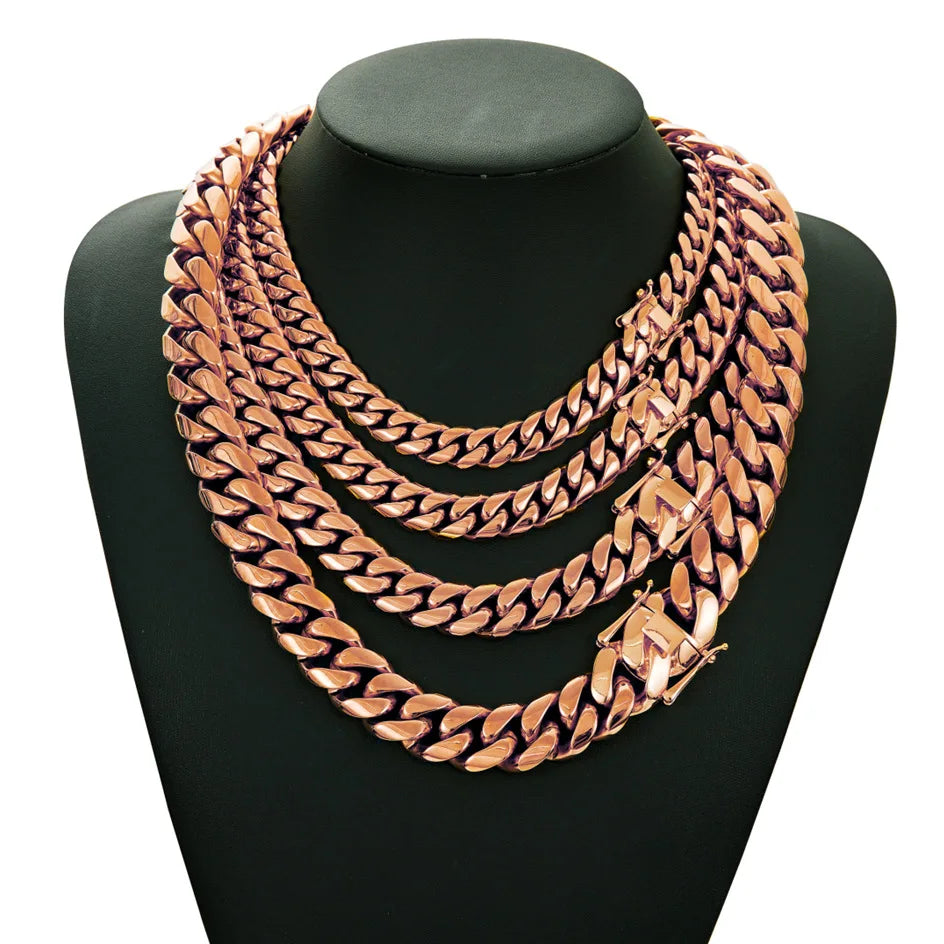Hip Hop Bling Gold Color Stainless Steel Dense Cuban Miami Link Chain Necklaces for Men Rapper jewelry Drop Shipping