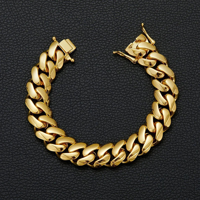 Hip Hop Bling Gold Color Stainless Steel Dense Cuban Miami Link Chain Necklaces for Men Rapper jewelry Drop Shipping