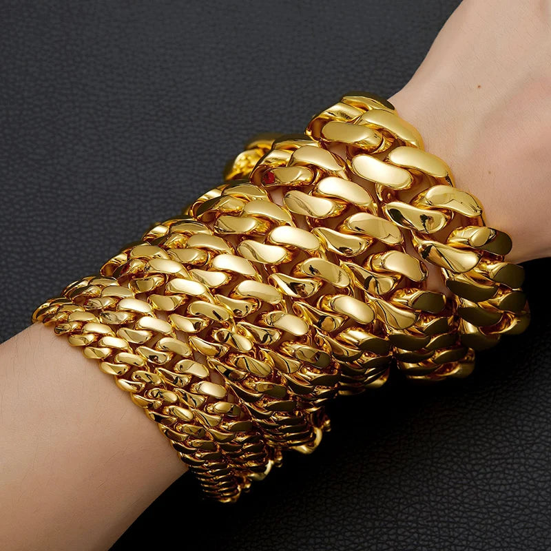 Hip Hop Bling Gold Color Stainless Steel Dense Cuban Miami Link Chain Necklaces for Men Rapper jewelry Drop Shipping