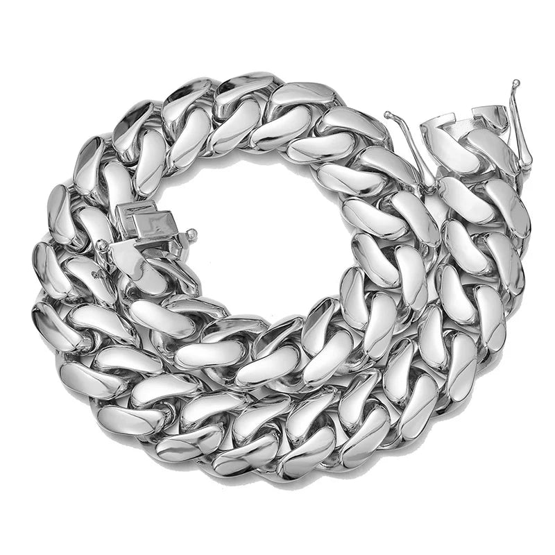 Hip Hop Bling Gold Color Stainless Steel Dense Cuban Miami Link Chain Necklaces for Men Rapper jewelry Drop Shipping