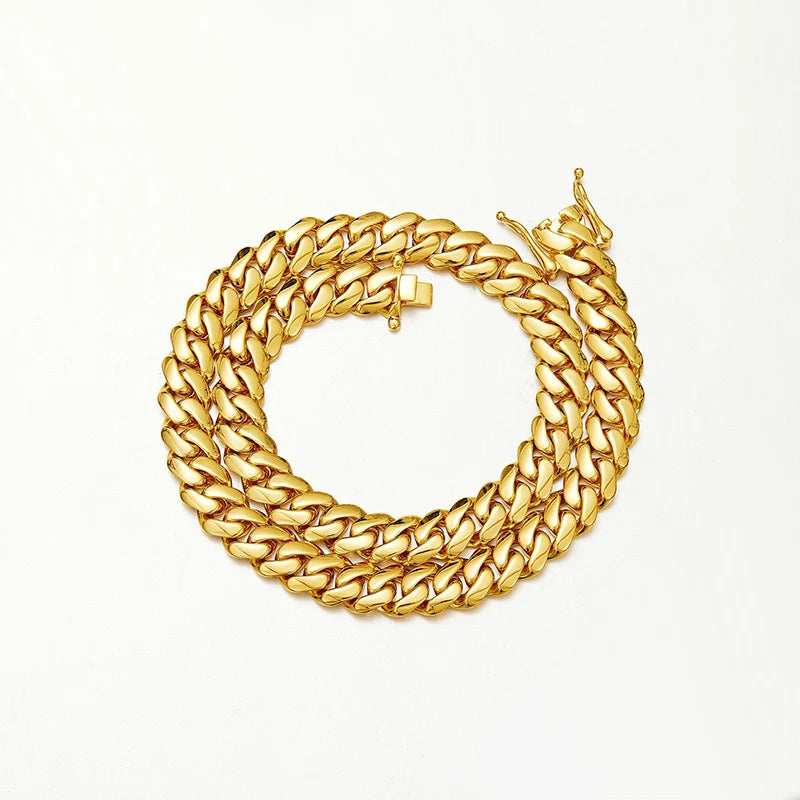 Hip Hop Bling Gold Color Stainless Steel Dense Cuban Miami Link Chain Necklaces for Men Rapper jewelry Drop Shipping