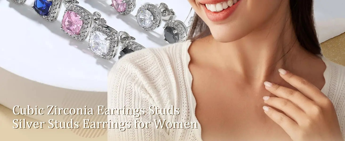 2 pairs 18K Gold Plated Halo Stud Earrings Cubic Zirconia Stud Earrings Round Square Diamonique Stud Earrings Set for Women Men