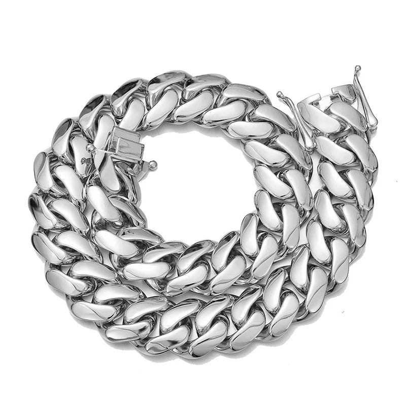 Hip Hop Bling Gold Color Stainless Steel Dense Cuban Miami Link Chain Necklaces for Men Rapper jewelry Drop Shipping