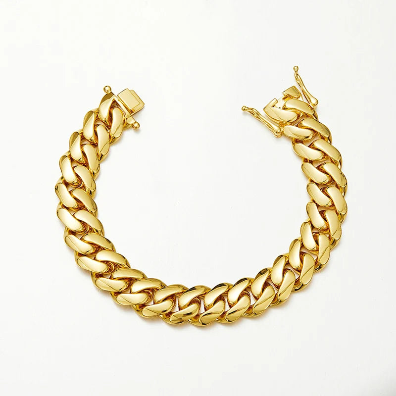 Hip Hop Bling Gold Color Stainless Steel Dense Cuban Miami Link Chain Necklaces for Men Rapper jewelry Drop Shipping