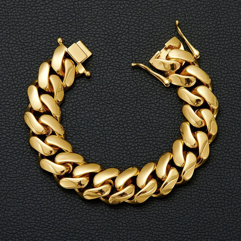 Hip Hop Bling Gold Color Stainless Steel Dense Cuban Miami Link Chain Necklaces for Men Rapper jewelry Drop Shipping