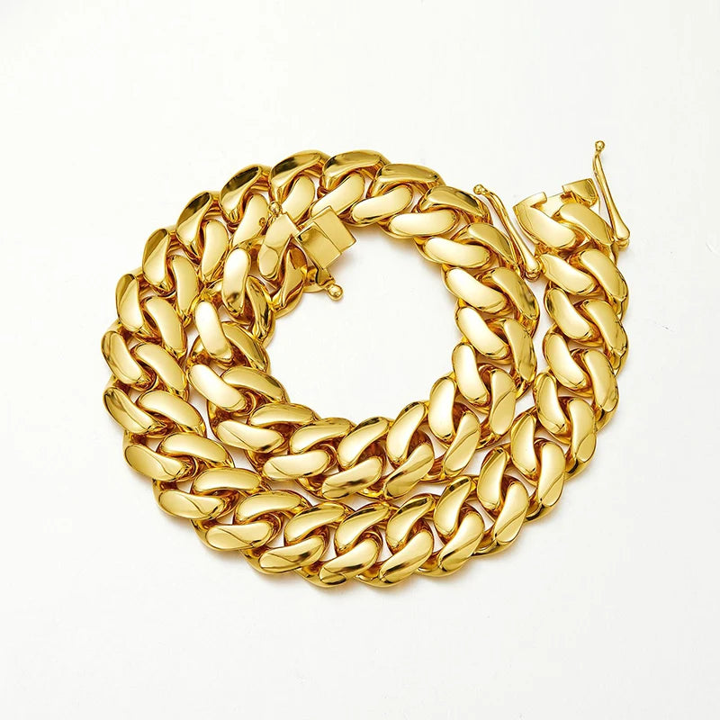 Hip Hop Bling Gold Color Stainless Steel Dense Cuban Miami Link Chain Necklaces for Men Rapper jewelry Drop Shipping