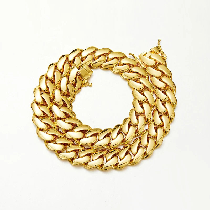 Hip Hop Bling Gold Color Stainless Steel Dense Cuban Miami Link Chain Necklaces for Men Rapper jewelry Drop Shipping