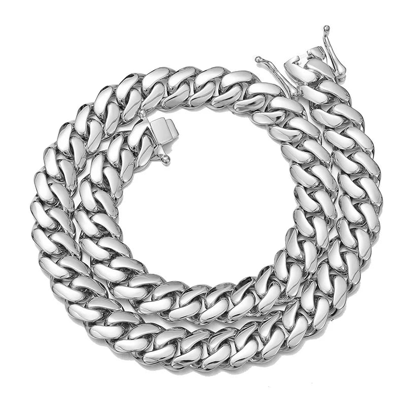 Hip Hop Bling Gold Color Stainless Steel Dense Cuban Miami Link Chain Necklaces for Men Rapper jewelry Drop Shipping