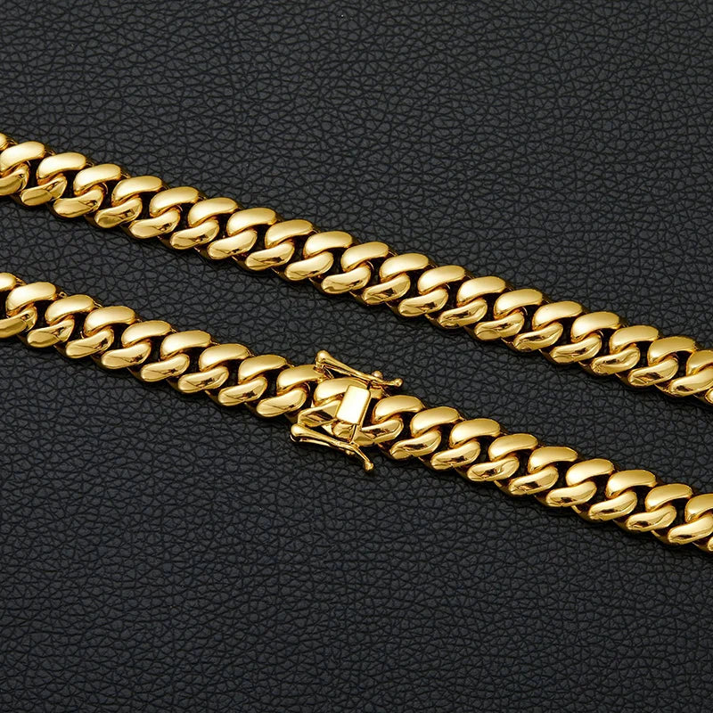 Hip Hop Bling Gold Color Stainless Steel Dense Cuban Miami Link Chain Necklaces for Men Rapper jewelry Drop Shipping