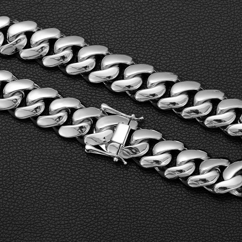 Hip Hop Bling Gold Color Stainless Steel Dense Cuban Miami Link Chain Necklaces for Men Rapper jewelry Drop Shipping