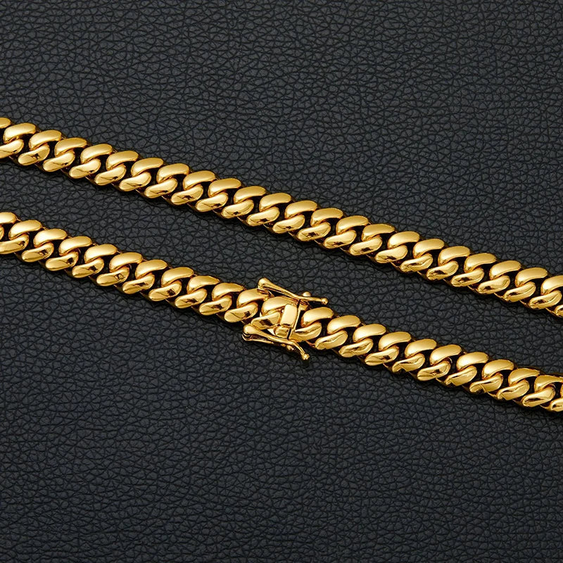 Hip Hop Bling Gold Color Stainless Steel Dense Cuban Miami Link Chain Necklaces for Men Rapper jewelry Drop Shipping