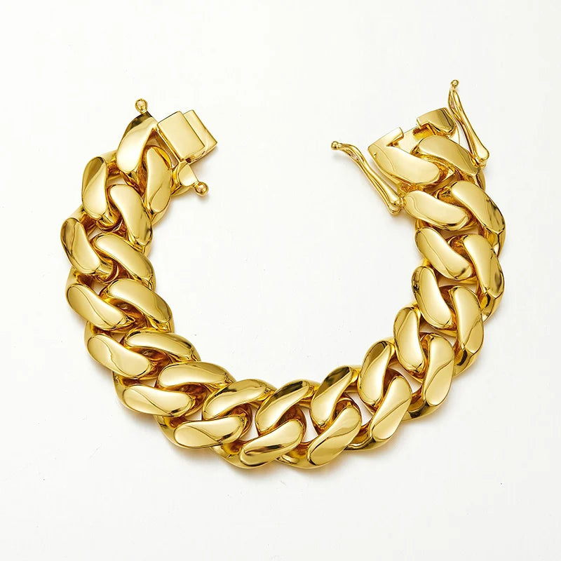 Hip Hop Bling Gold Color Stainless Steel Dense Cuban Miami Link Chain Necklaces for Men Rapper jewelry Drop Shipping