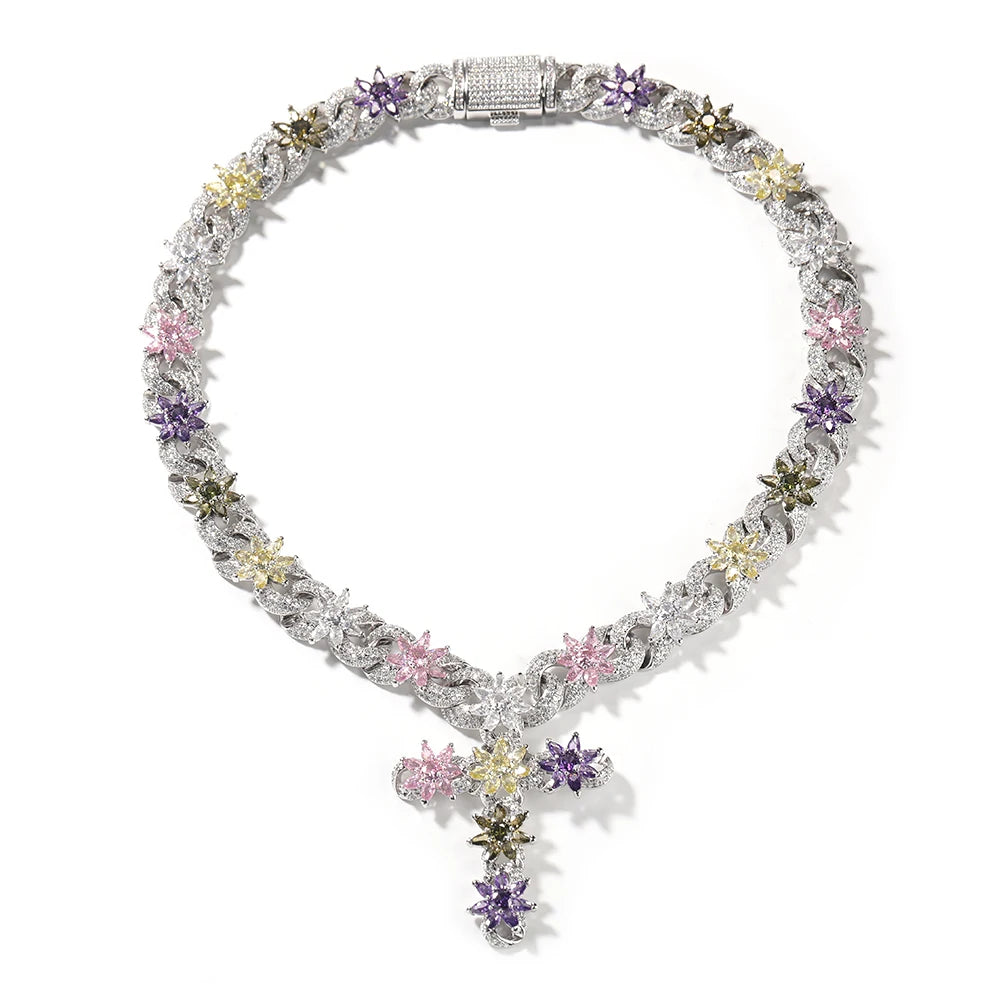 Iced Floral Cross Chain